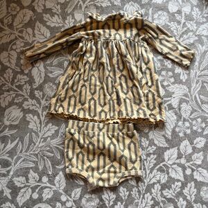 kate quinn Mustard Knit Dress with Navy Leaf Print